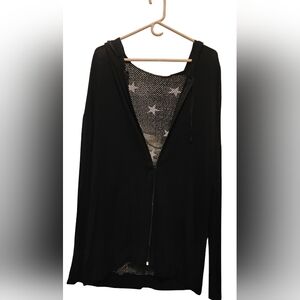 Blumin Apparel Women's 2XL Black Star Mesh Cutout Full Zip Hoodie Jacket